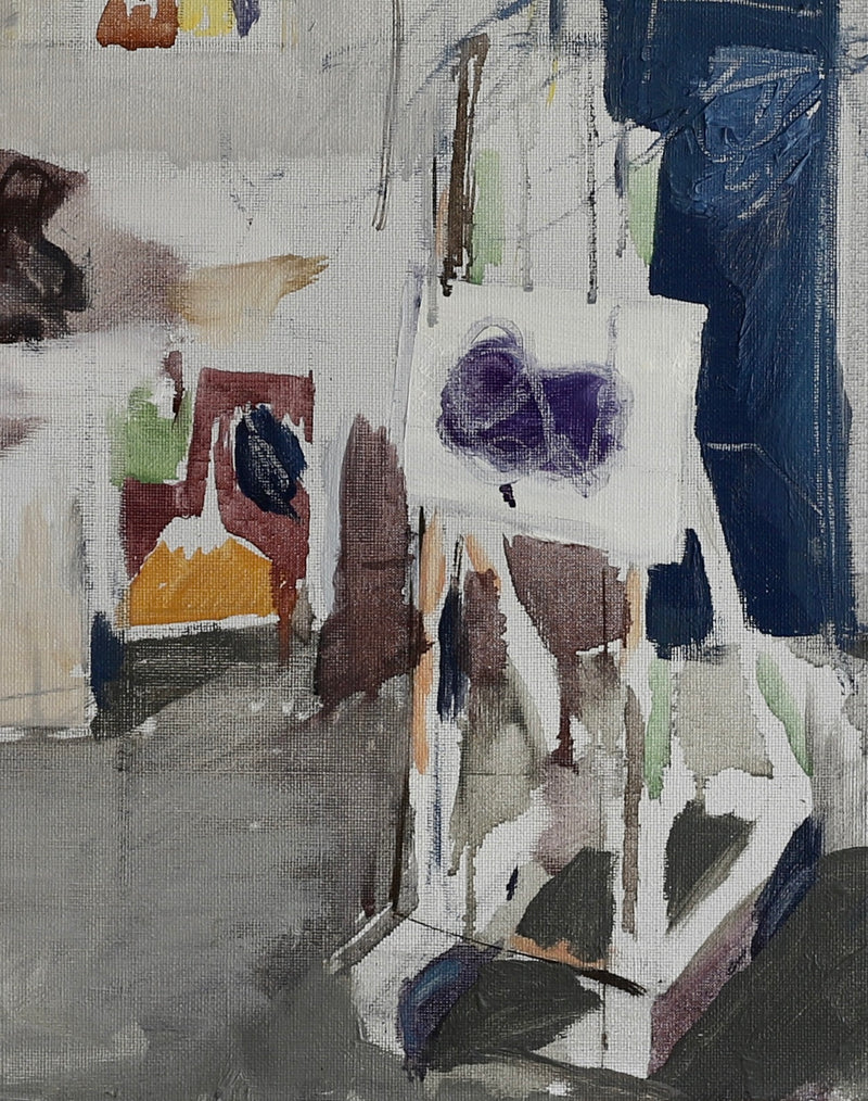 Mid Century Artist Studio Interior Oil Painting From Sweden