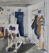 Mid Century Artist Studio Interior Oil Painting From Sweden