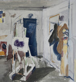 Mid Century Artist Studio Interior Oil Painting From Sweden