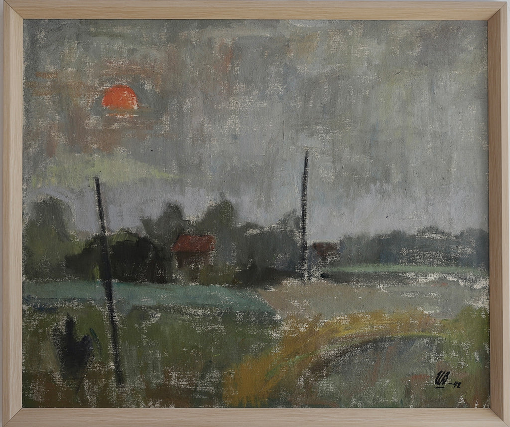 Vintage Art Room Original Landscape Oil Painting Sweden 1942