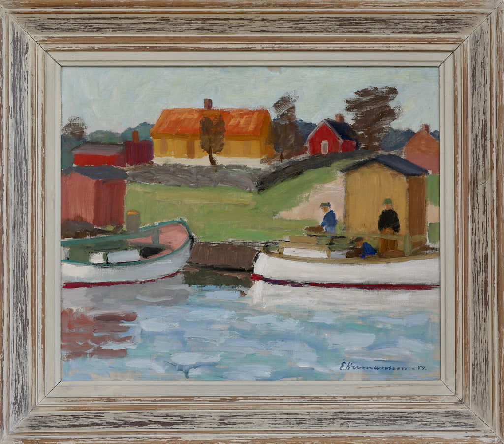 Mid Century Vintage Art Original Oil Painting From Sweden By E Hermansson