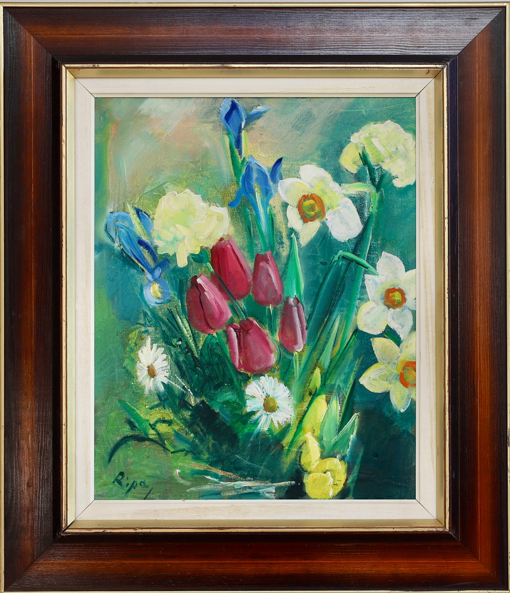 Mid Century Original Still Life Oil Painting From Sweden by H Ripa