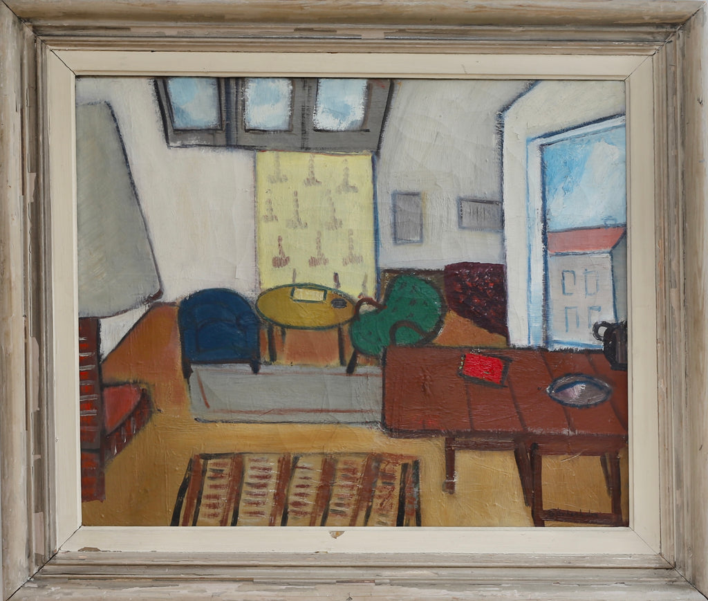 Vintage Mid Century Interior Oil Painting From Sweden