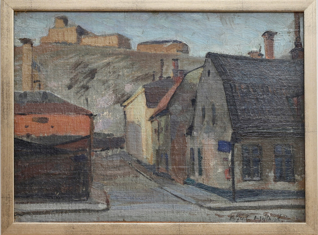 Mid Century Original Vintage Stockholm Cityscape Oil Painting from Sweden