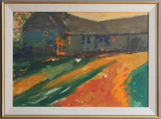 Vintage Art Original Farmhouse Oil Painting From Sweden