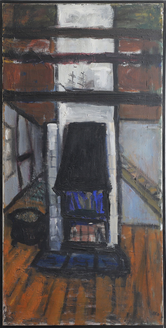 Vintage Art Room Original interior Oil Painting Sweden 1953
