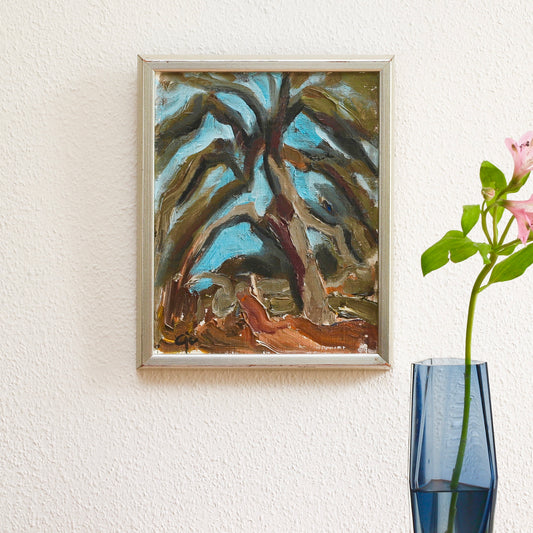 Vintage Art Semi Abstract Landscape Oil Painting from Sweden