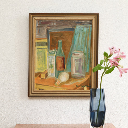 Vintage Original Mid Century Still Life Painting from Sweden