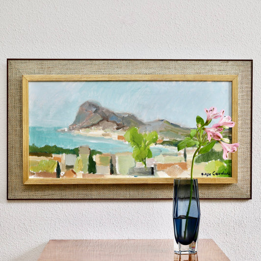 Vintage Mid Century Original Coastal Harbor Oil Painting