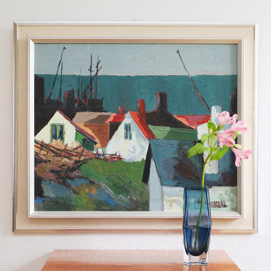 Mid Century Original Vintage Coastal Oil Painting from Sweden