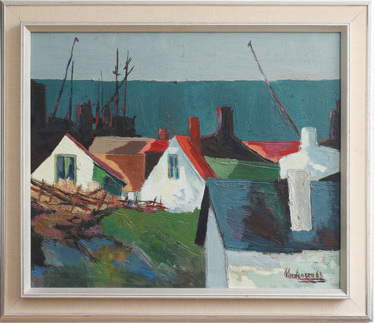 Mid Century Original Vintage Coastal Oil Painting from Sweden