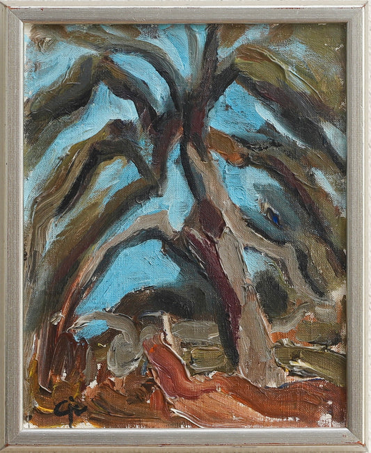Vintage Art Semi Abstract Landscape Oil Painting from Sweden