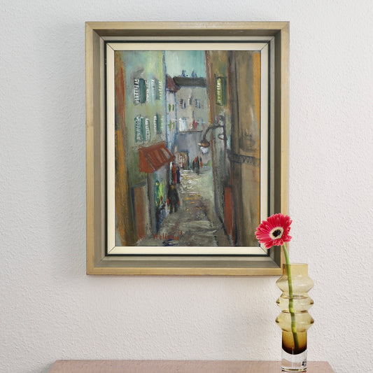 Vintage Art Room European Original street Scene Oil Painting