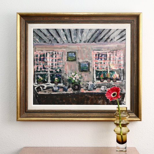 Vintage Mid Century Interior Oil Painting from Sweden