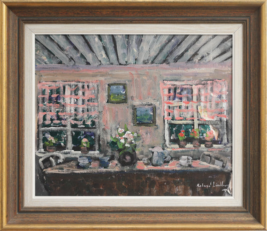 Vintage Mid Century Interior Oil Painting from Sweden