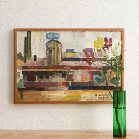 Vintage Mid Century Cityscape from Sweden 1957
