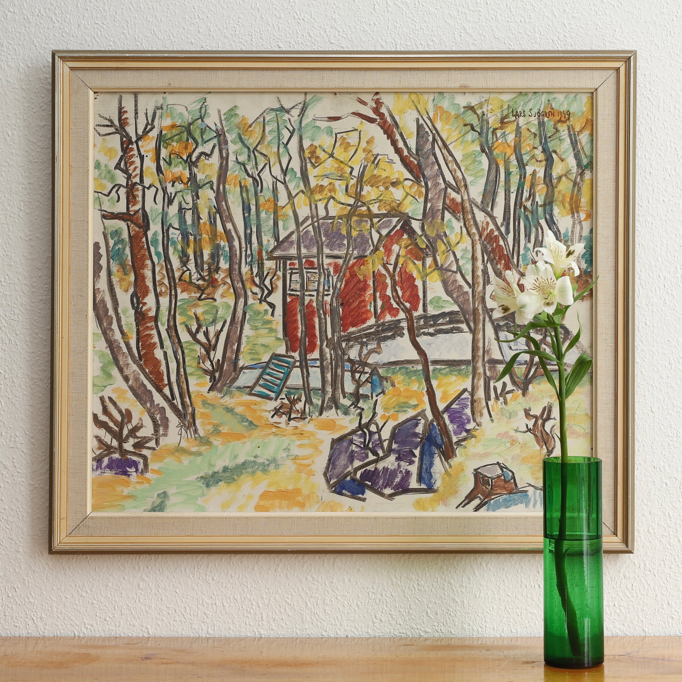 Mid Century Vintage Original Oil Painting from Sweden 1949