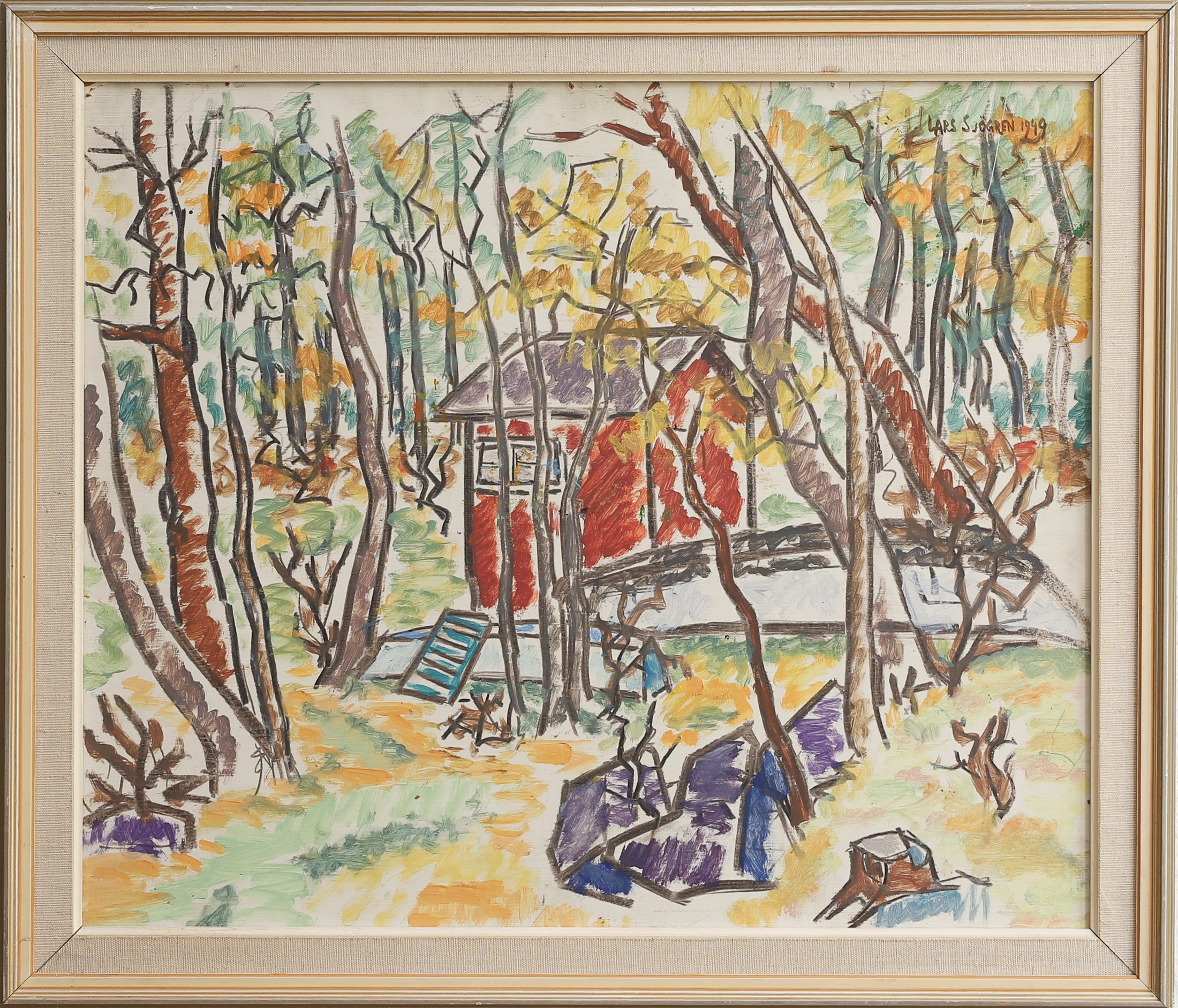 Mid Century Vintage Original Oil Painting from Sweden 1949