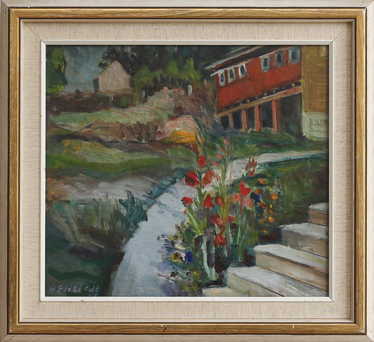 Mid Century Orignal Garden Painting from Sweden