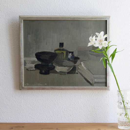 Mid Century Original Still Life Painting from Sweden 1956