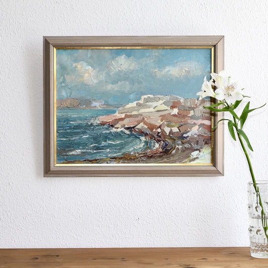 Vintage Art Original Coastal Oil Painting from Sweden