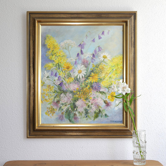 Original Vintage Fine Art Floral Oil Painting from Sweden