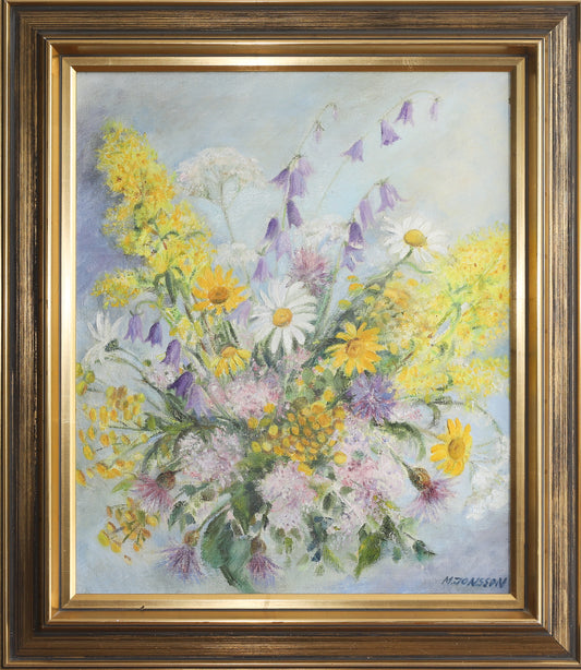 Original Vintage Fine Art Floral Oil Painting from Sweden