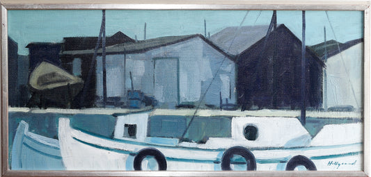 Stunning Original Mid Century Harbor Oil Painting from Sweden
