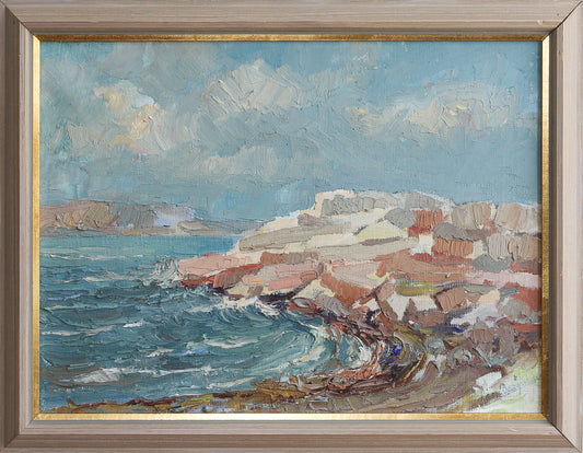 Vintage Art Original Coastal Oil Painting from Sweden