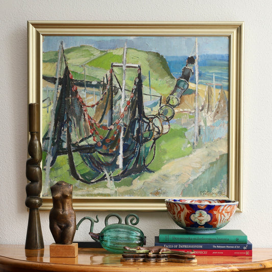 Vintage Art Room Coastal Mid Century Scene Oil Painting