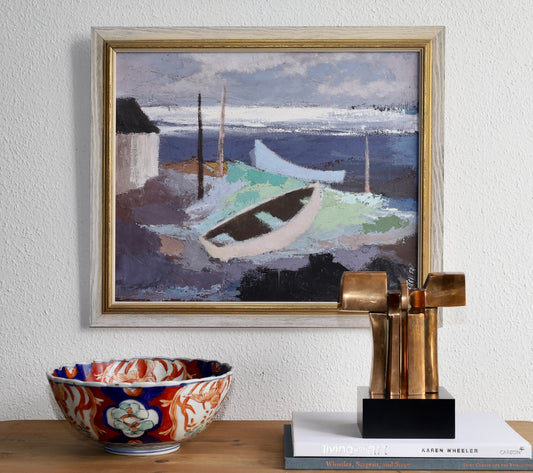 Mid Century Vintage Art Original Coastal Oil Painting from Sweden