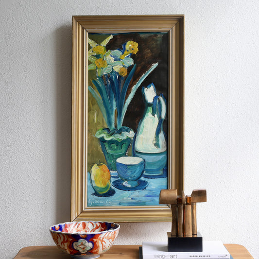 Mid Century Vintage Colorful Still Life Painting from Sweden