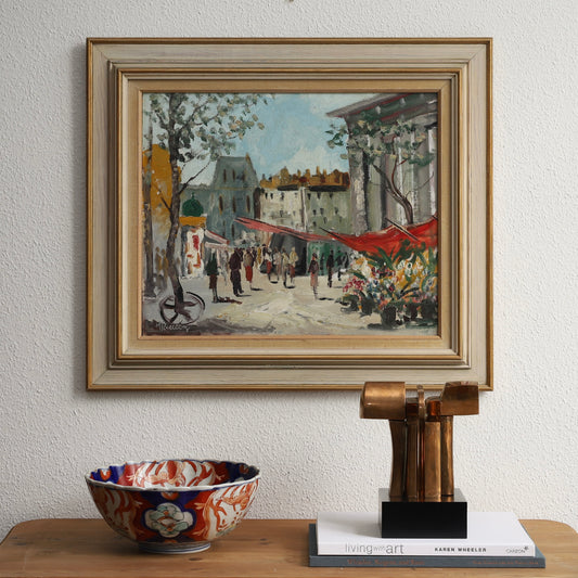 Vintage Art Room Original Oil of Parisian Flower Market