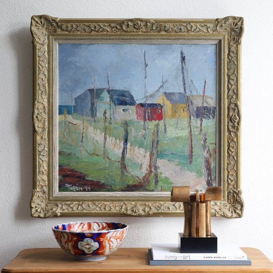 Vintage Art Mid Century Coastal Oil Painting from Sweden