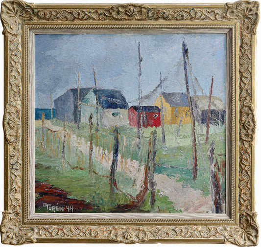 Vintage Art Mid Century Coastal Oil Painting from Sweden