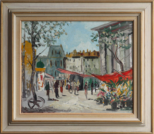 Vintage Art Room Original Oil of Parisian Flower Market