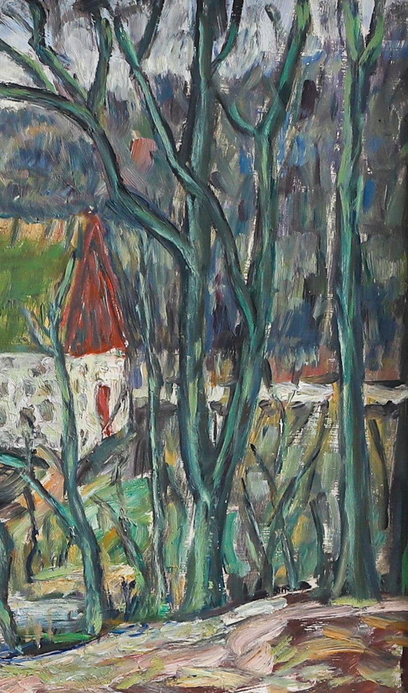 Vintage Mid Century Original Oil Painting of Village Mill