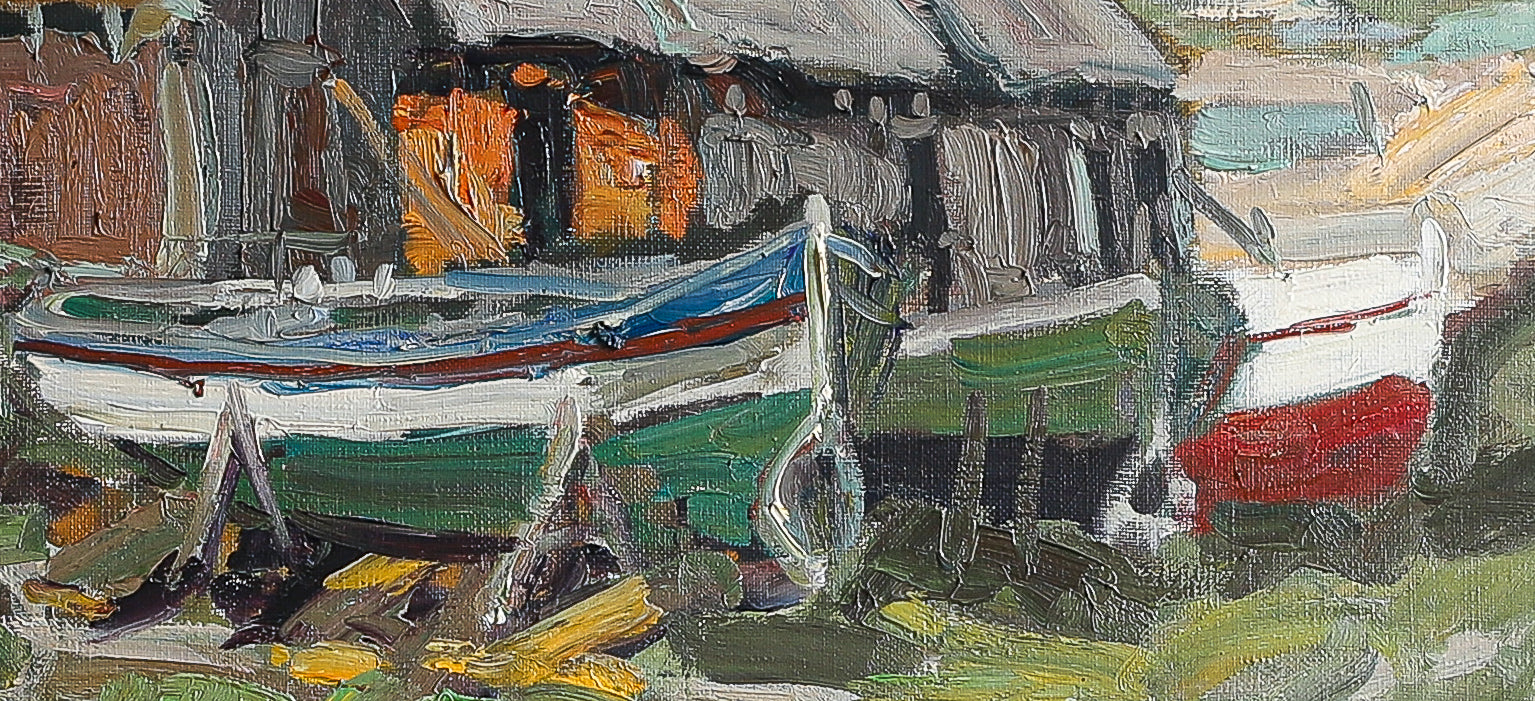 Mid Century Vintage Original Coastal Oil Painting Sweden