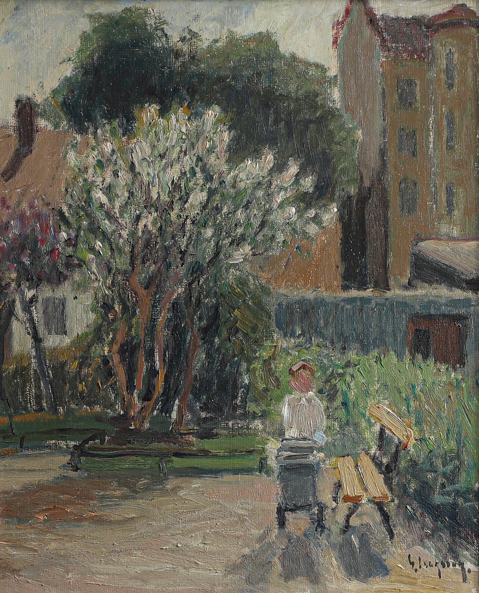 Vintage Original Cityscape Oil Painting from Sweden