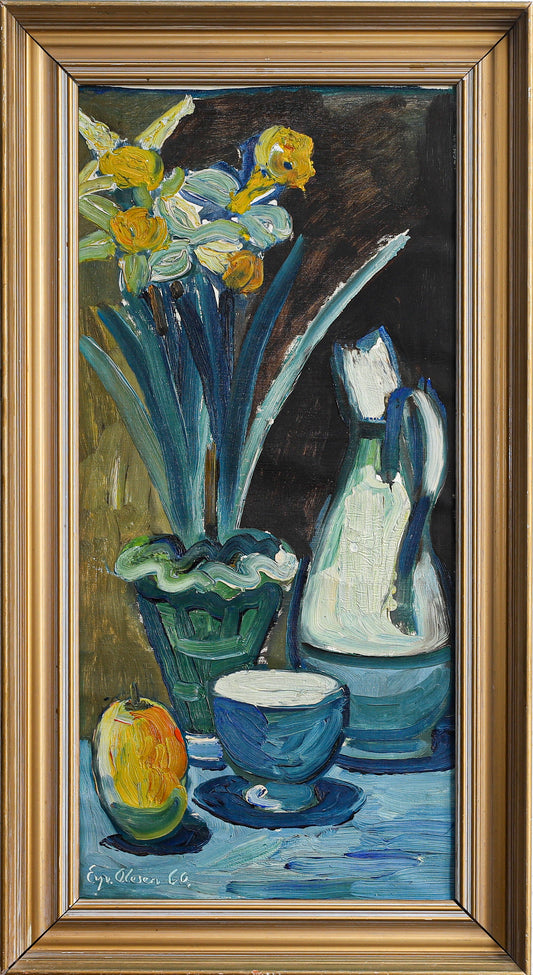 Mid Century Vintage Colorful Still Life Painting from Sweden