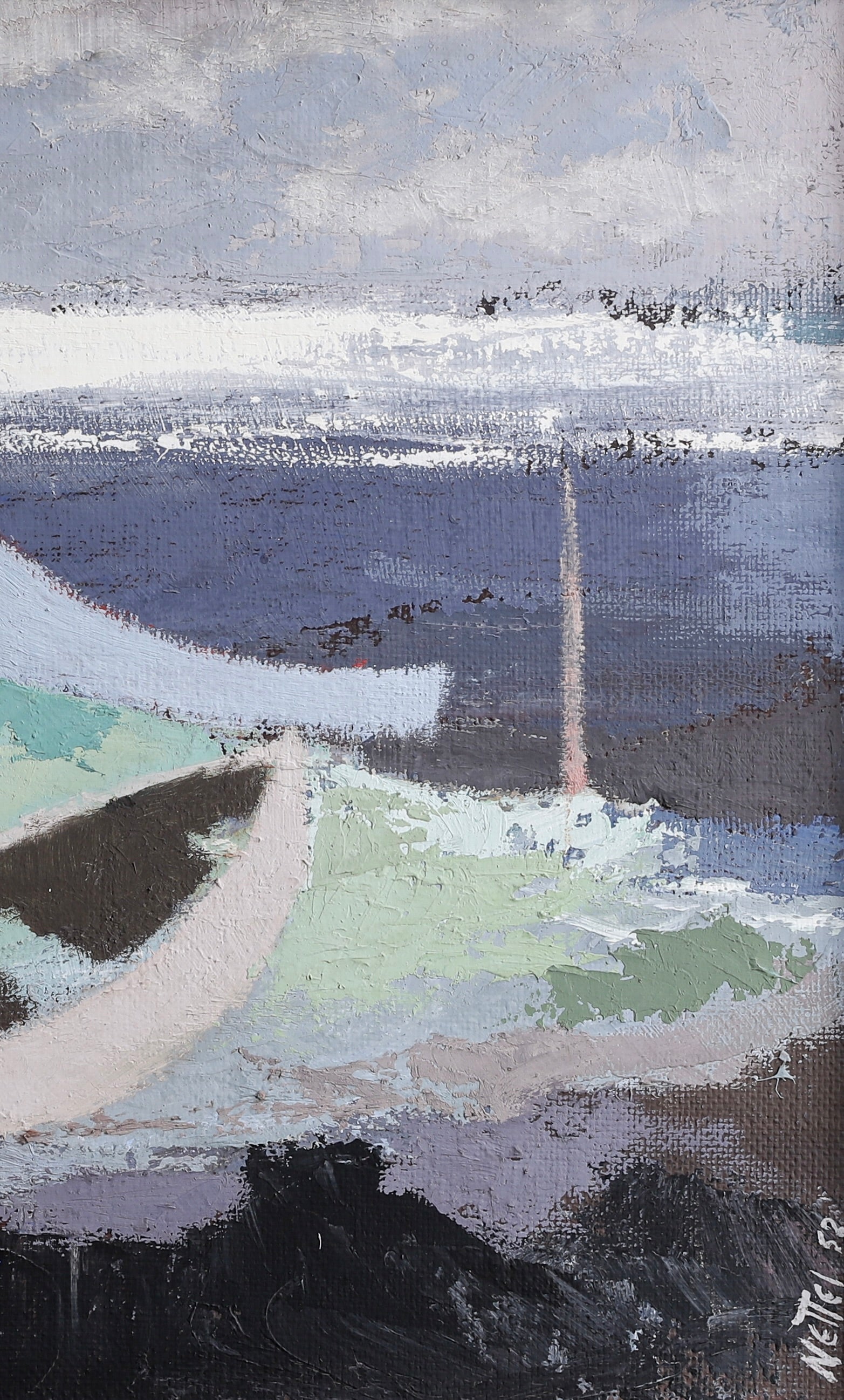 Mid Century Vintage Art Original Coastal Oil Painting from Sweden