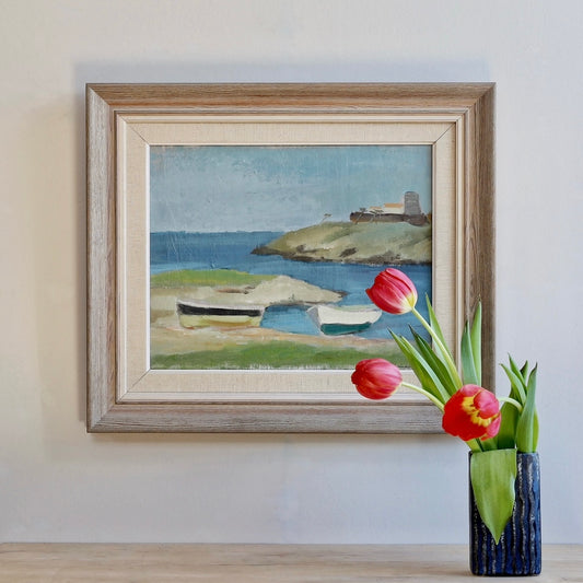 Mid Century Original Coastal Oil Painting From Sweden