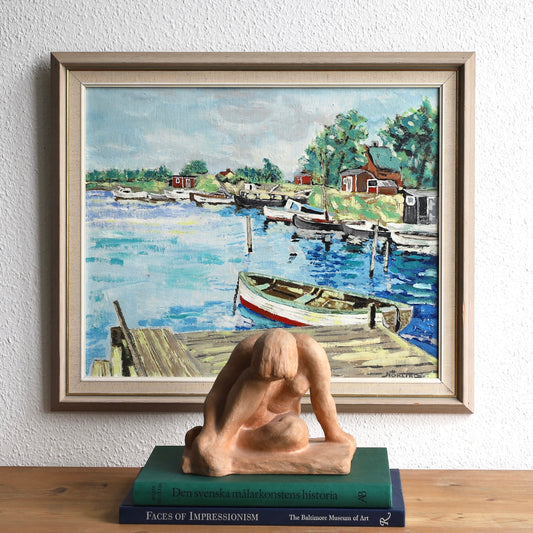 Vintage Mid Century Original Oil Painting from Sweden