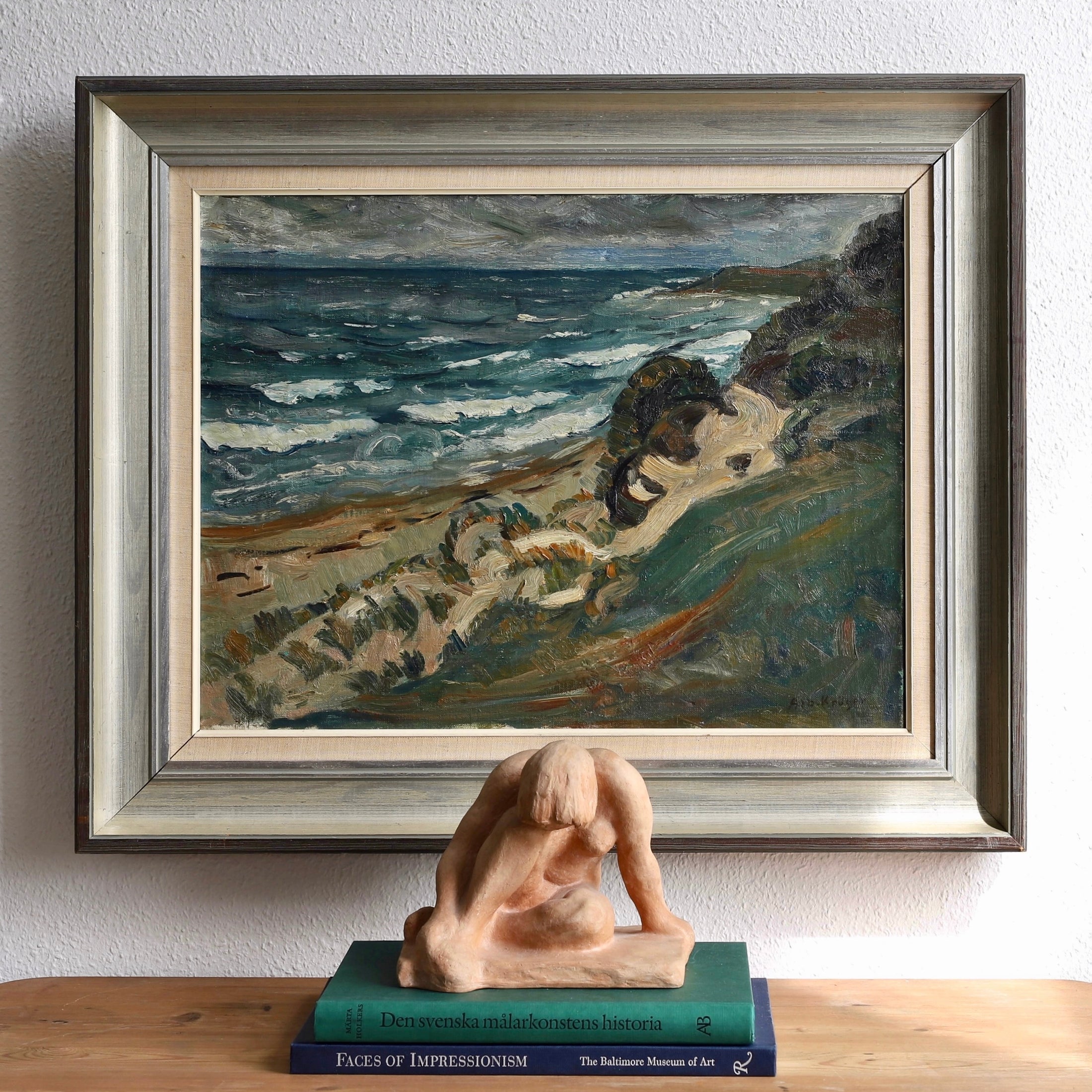 Mid Century Vintage Art Room Oil Painting from Sweden