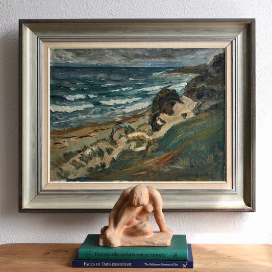 Mid Century Vintage Art Room Oil Painting from Sweden