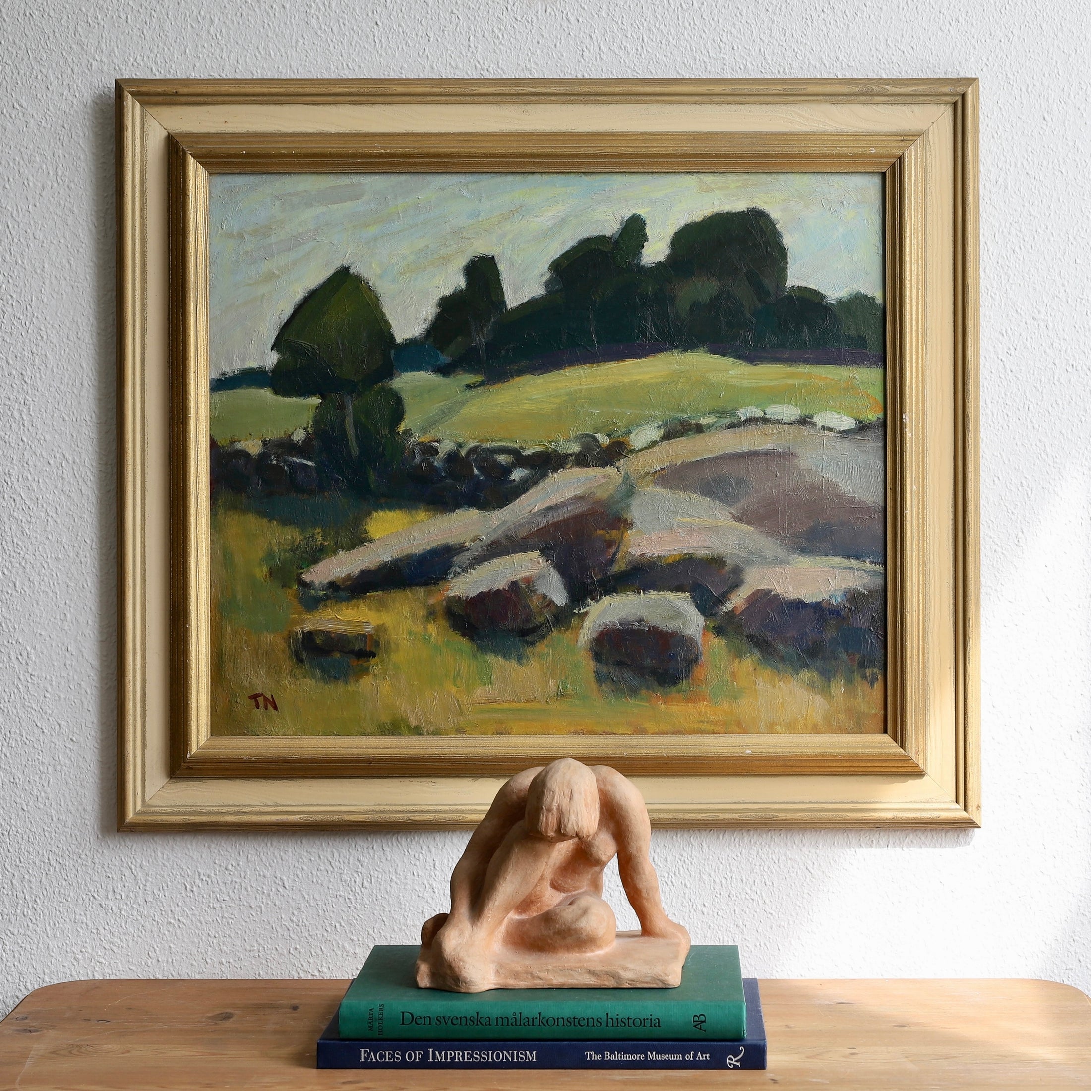 Vintage Art Room Mid Century Original Landscape Painting from Sweden