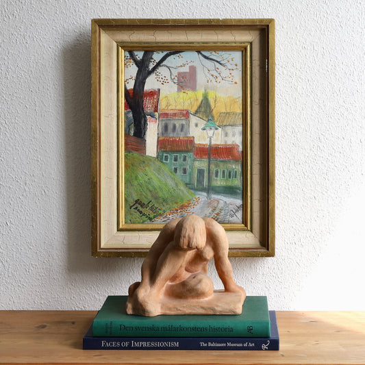 Vintage Mid Century Colorful Landscape Oil Painting from Sweden