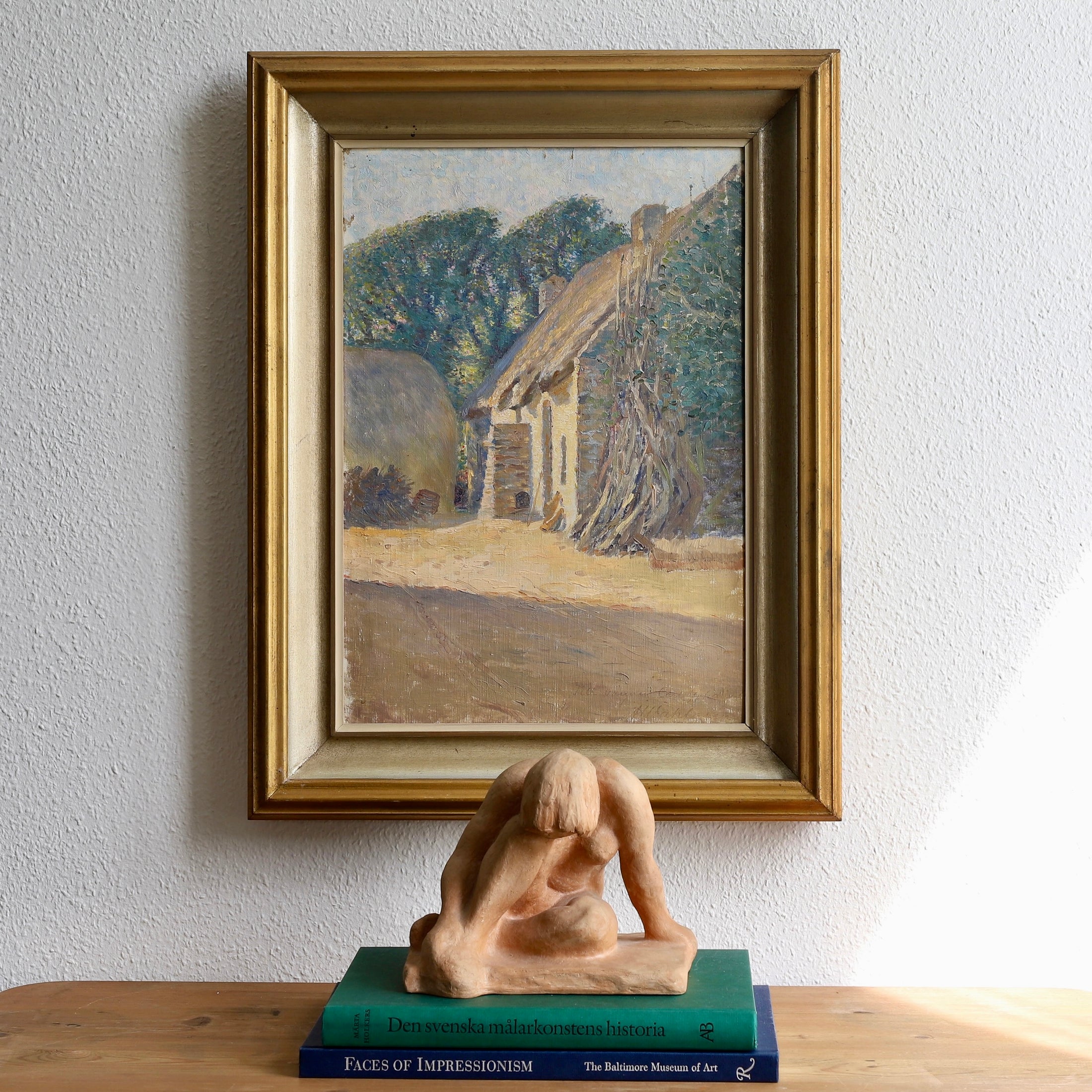Vintage Original Farmhouse Oil Painting from Sweden