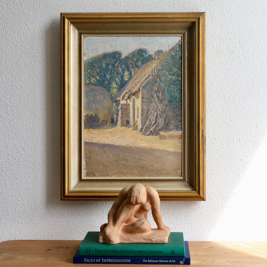 Vintage Original Farmhouse Oil Painting from Sweden