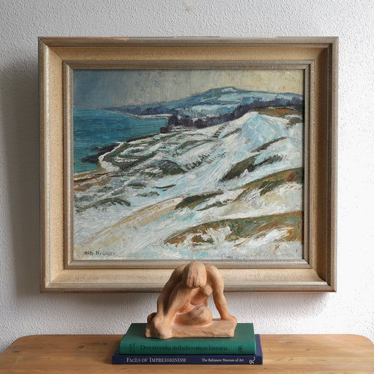 Mid Century Vintage Original Coastal Oil Painting from Sweden